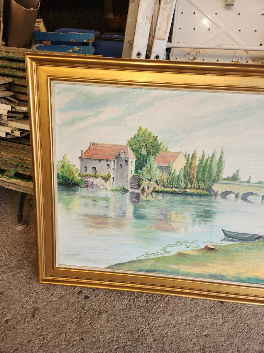 Grand Tableau Des Années 5p Représentant Un Moulin Aux Bords D3 l'Eau Signé Verdier -photo-2