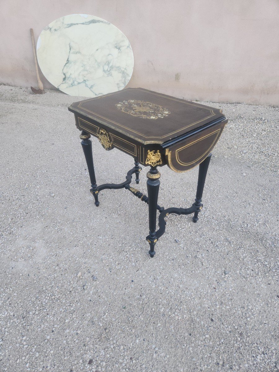 Napoleon III Table With Musical Instrument Decor And Very Richly Decorated With Bronze-photo-2