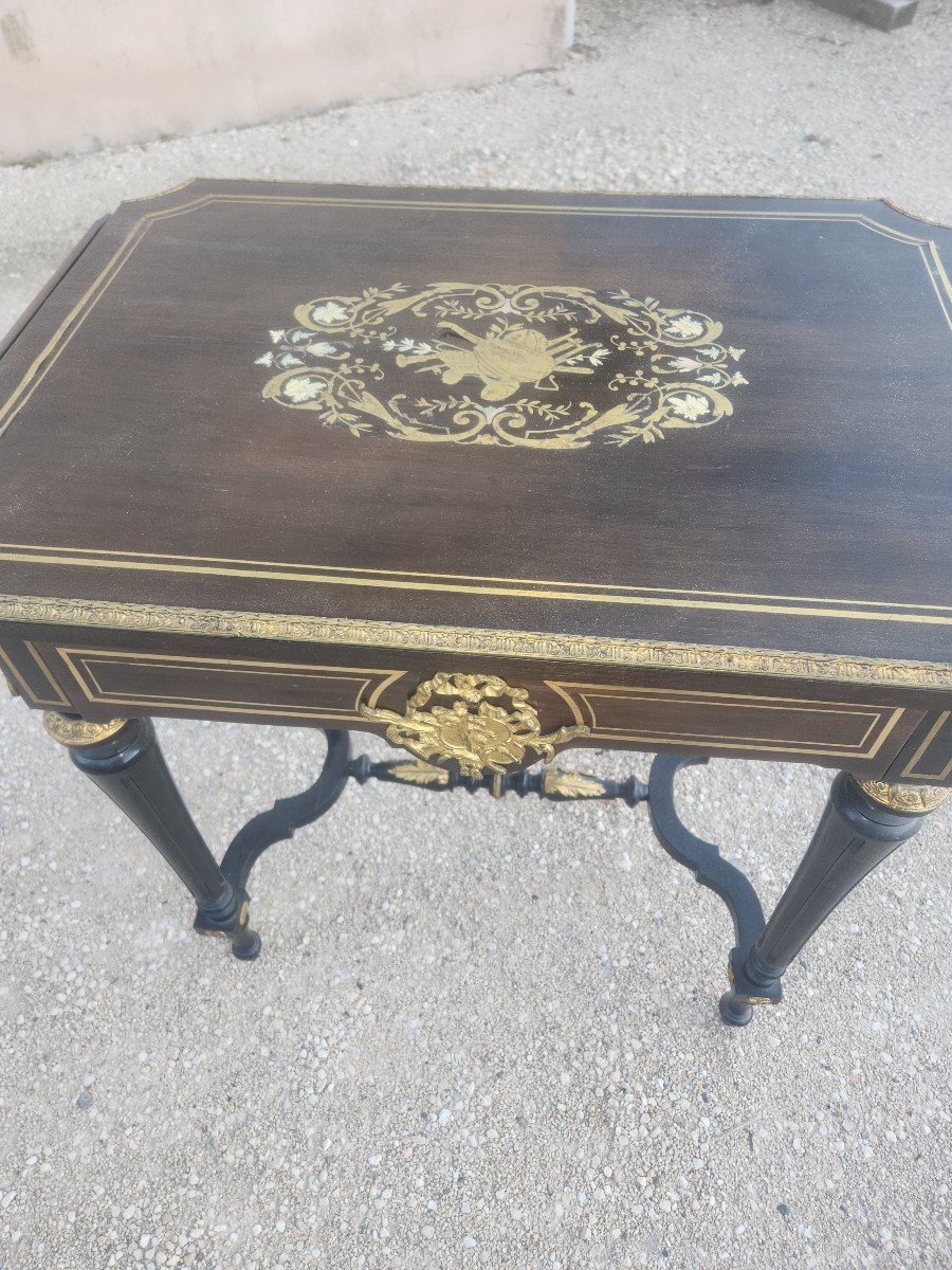 Napoleon III Table With Musical Instrument Decor And Very Richly Decorated With Bronze-photo-1