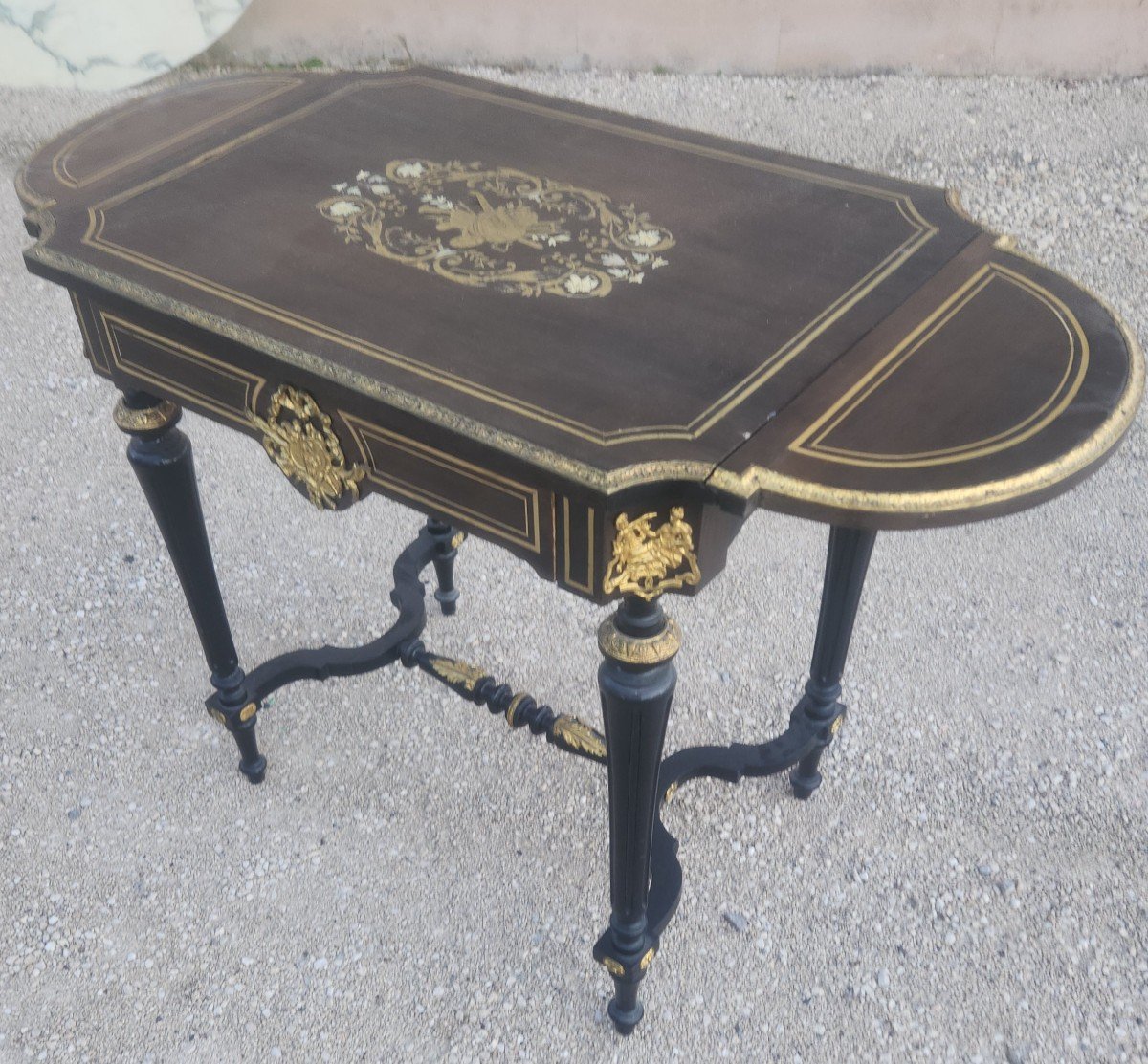 Napoleon III Table With Musical Instrument Decor And Very Richly Decorated With Bronze