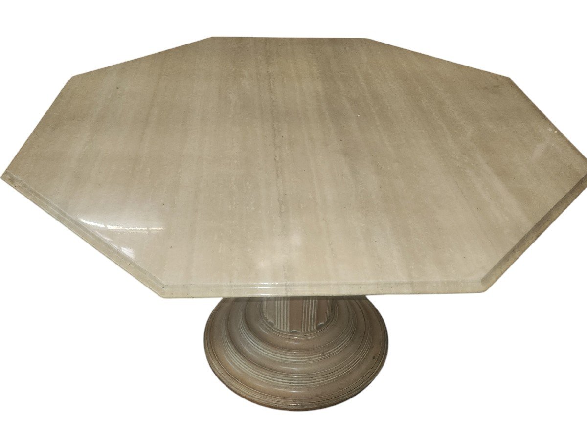 Roche Bobois 80s Dining Table Wooden Legs Bolster Top