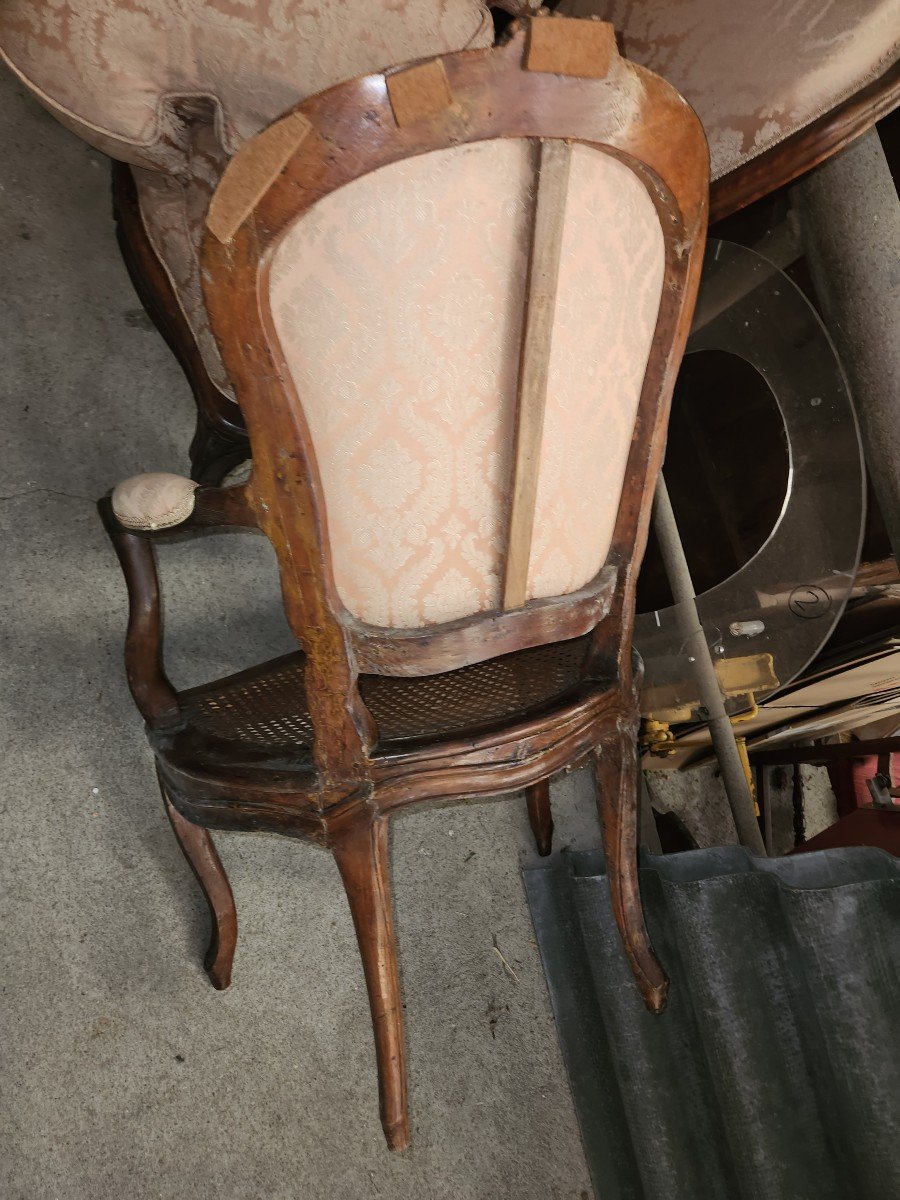 Pair Of Louis XV Cabriolets In Walnut, 18th Century, Caned Seats -photo-3