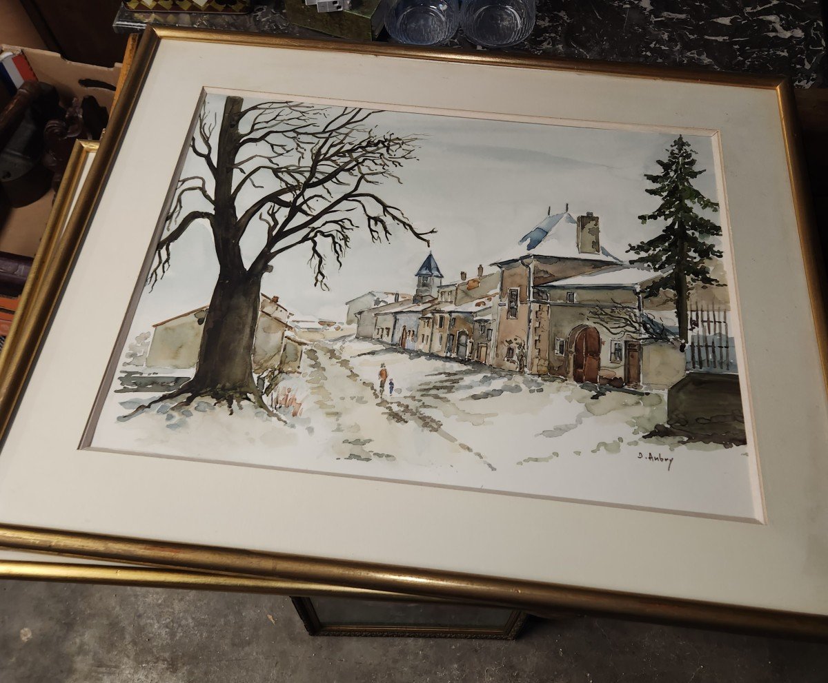 Aquarelle Du Peintre Lorrain Daniel Aubry Représentant Lupcourt (54)