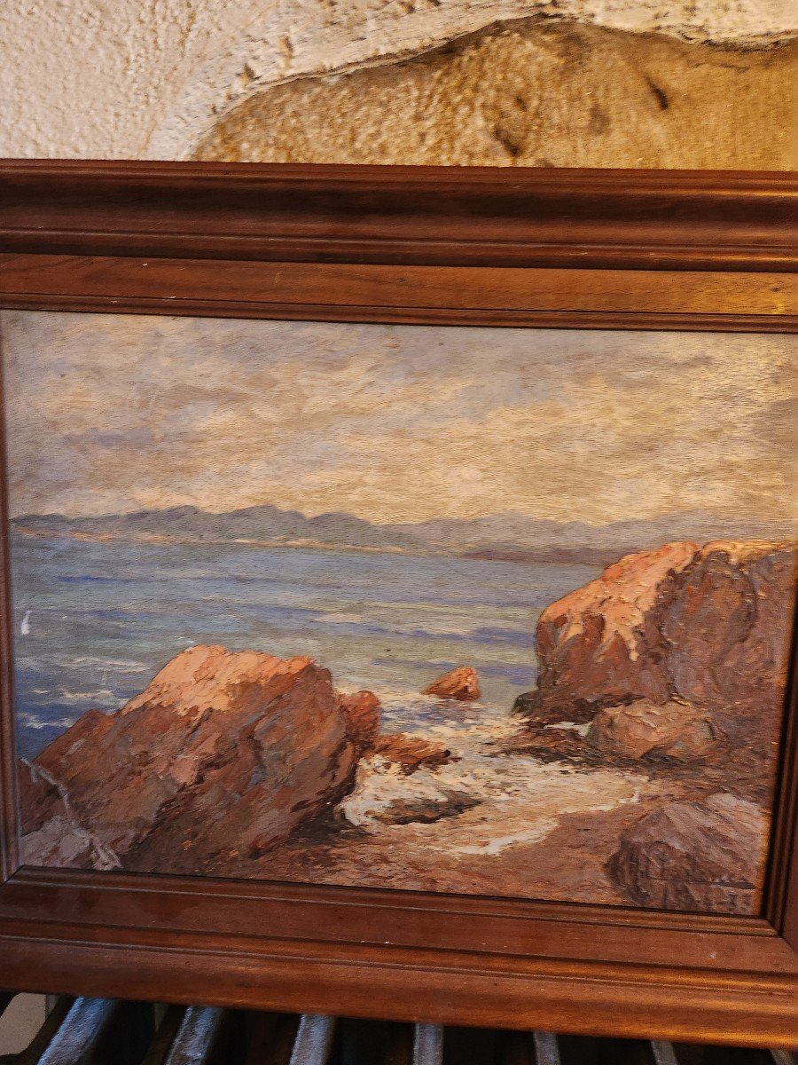 Oil On Panel Representing A Seaside Dated 1933 Signed H.chastenet-photo-4