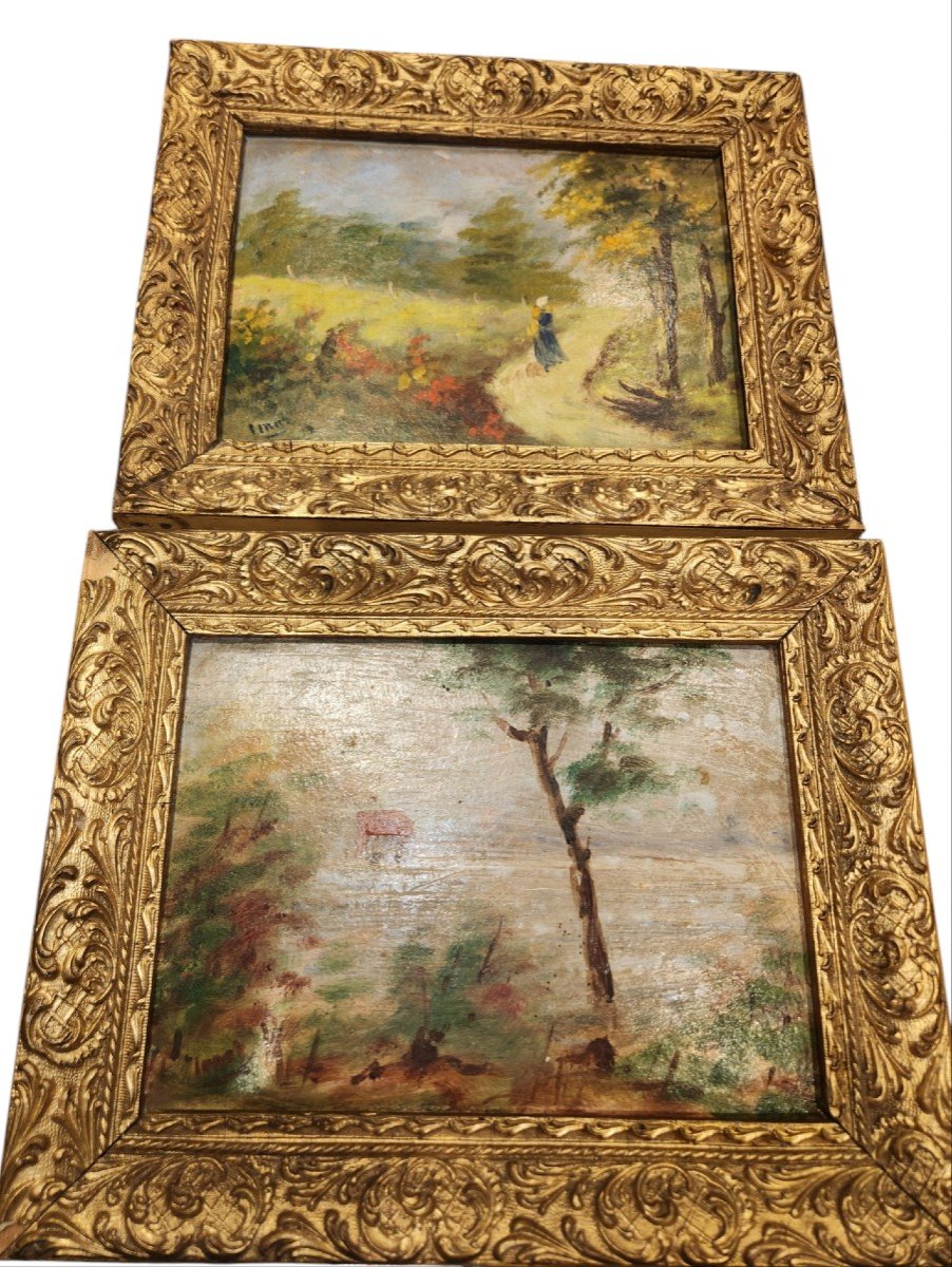 2 Small Oils On Panels From The Years 1895 And 1899 In Their Own Juice 