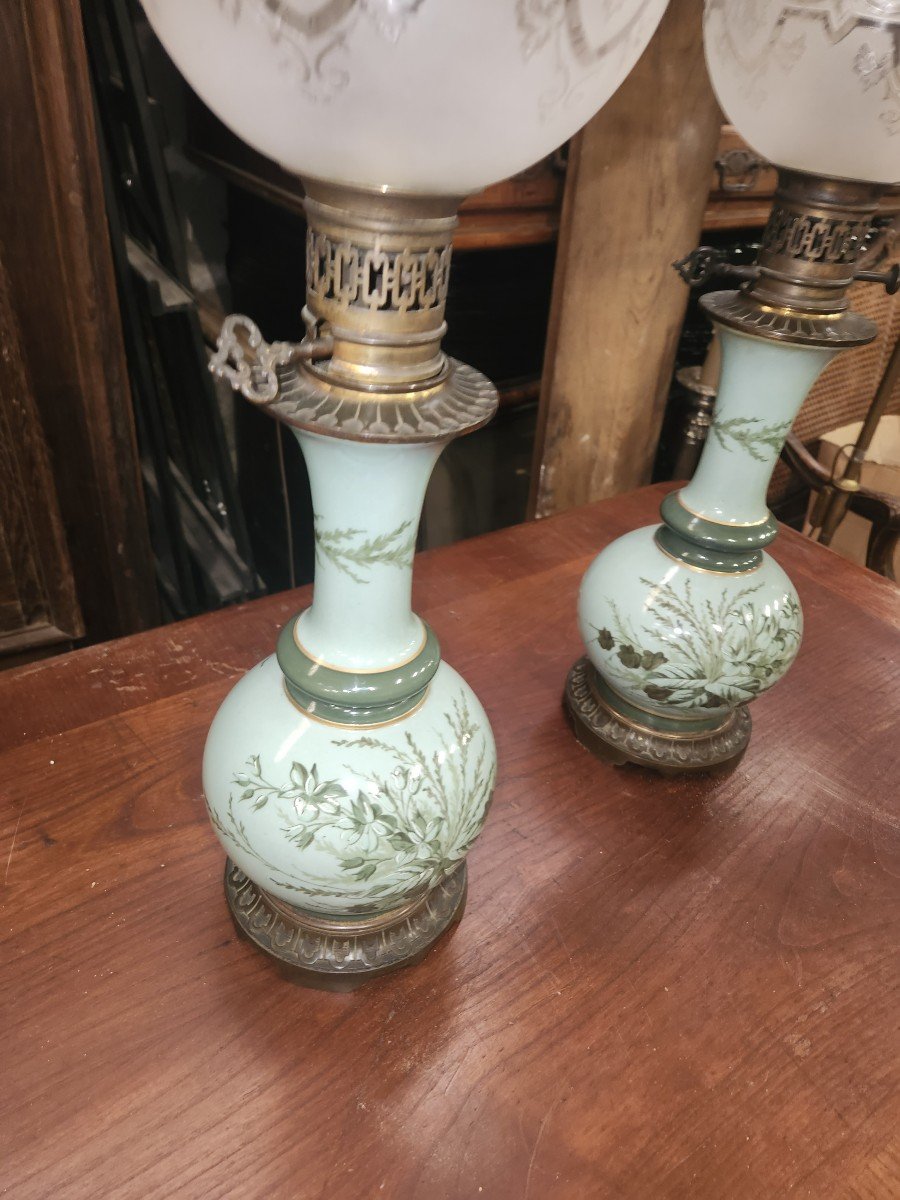 Pair Of 19th Century Porcelain And Bronze Lamps-photo-2