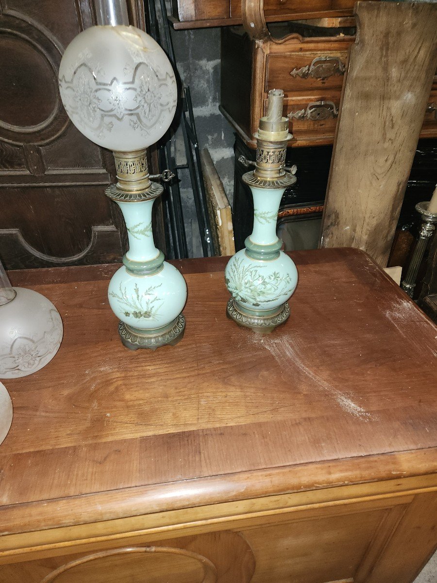 Pair Of 19th Century Porcelain And Bronze Lamps-photo-1