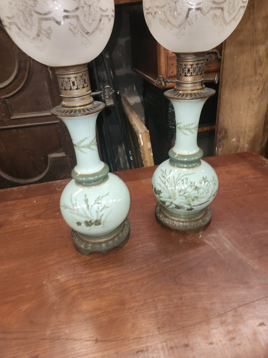 Pair Of 19th Century Porcelain And Bronze Lamps-photo-2