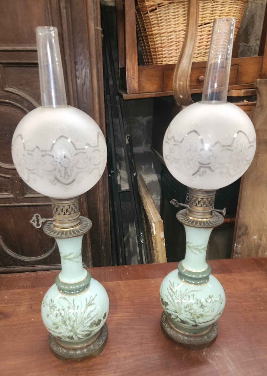 Pair Of 19th Century Porcelain And Bronze Lamps