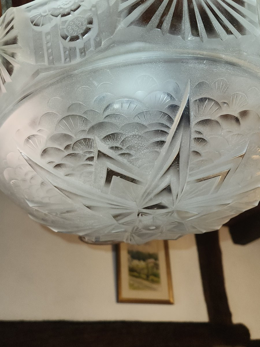 Proantic: Lustre Art Deco Muller Frères Lunéville En Verre Pressé