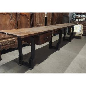 Very Large Garage Workbench Oak Top Cast Iron Base