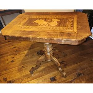 Alsatian Rectangular Pedestal Table In Marquetry 19th