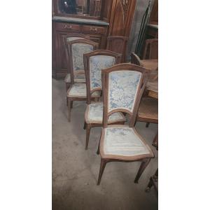 4 Chaises art nouveau Tome Selmersheim En Noyer 