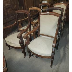 Suite De 6 Fauteuils d'Epoque Restauration En Acajou De Cuba