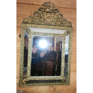 Mirror In Embossed Brass With Closed Parts From The Napoleon III Period 