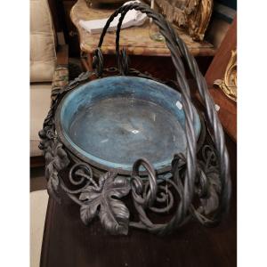 Art Nouveau Wrought Iron And Glass Paste Cup