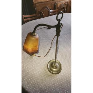 Brass Desk Lamp And Its Degue Colored Glass Paste Tulip