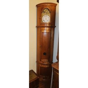 19th Century Curved Corner Clock In Cherry Wood From Val d'Ajol (vosges)