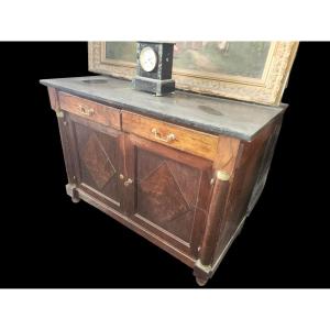 Bas De Buffet Empire Noyer Dessus Marbre Noir