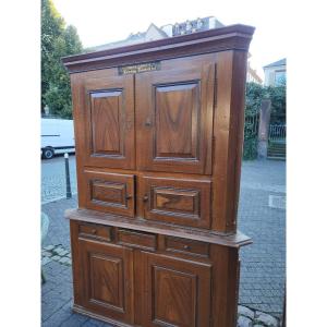 2-body Corner Cabinet In Painted Faux Wood Fir Early 20th Century Alsace Region