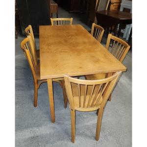 Table Et 6 Chaises  Baumann d'Un Réfectoire De Bonnes Sœurs Alsacienne 