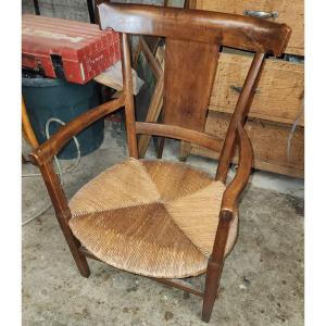 Fruitwood Restoration Armchair With Straw Seat