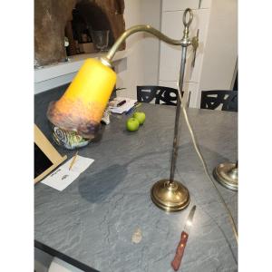 1930s Brass Desk Lamp With Glass Paste Tulip