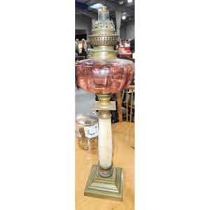 19th Century Oil Lamp Pink Glass Tank