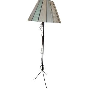 1950s Wrought Iron Floor Lamp With Multi-colored Lampshade 