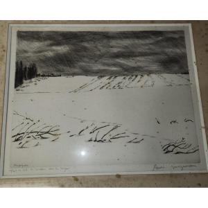 Lithographie De Andre Jacquemin Route De Serveur En Neige