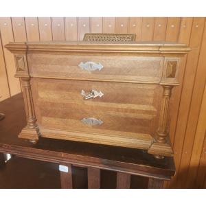 Henry II Miniature Walnut Chest Of Drawers As A 1920s Jewelry Box