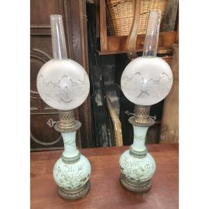 Pair Of 19th Century Porcelain And Bronze Lamps