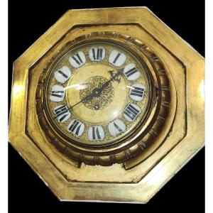 19th Century Octagonal Wall Clock In Gilded Stucco 