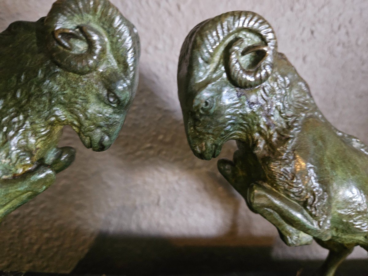 Art Deco Bronze Ibexes Bookends-photo-2