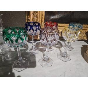 Serie de 6 verres de couleurs  cristal De Sevres