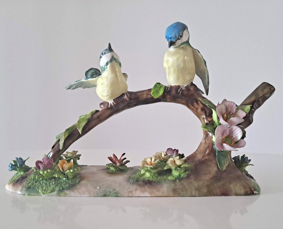 Couple Of Chickadees On Flowering Branch English Porcelain-photo-1