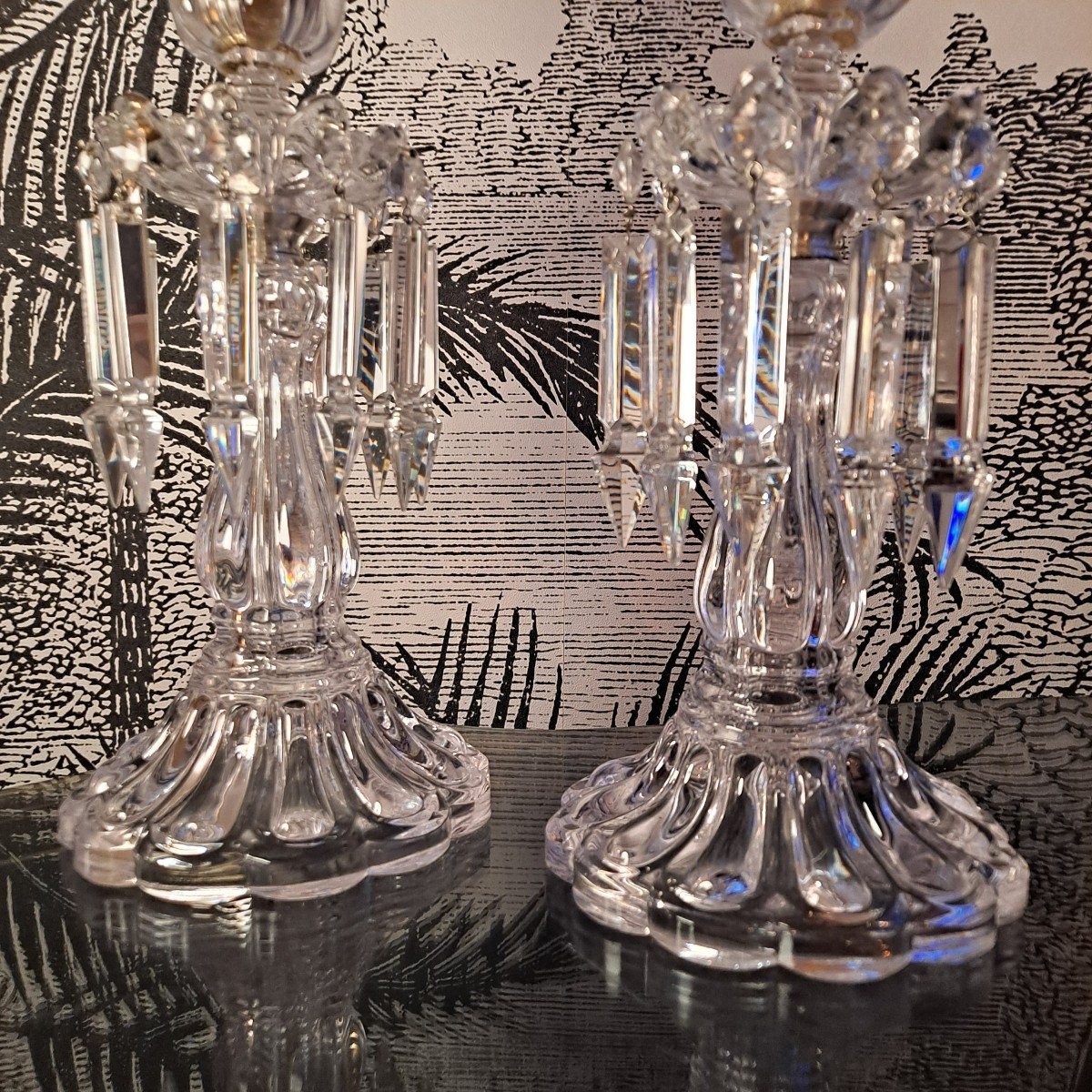 Paire De Photophores En Cristal Dans Le Goût De Baccarat-photo-1