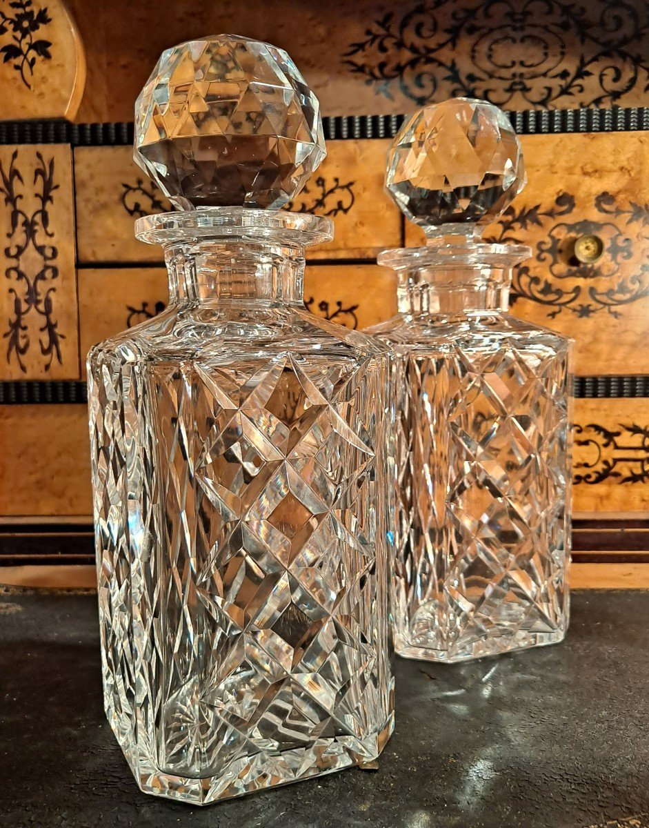 Pair Of Val Saint Lambert Crystal Whiskey Decanters