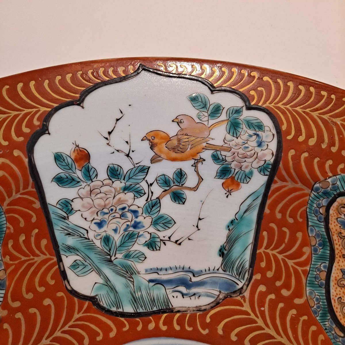 Japon - Grand Plat En Porcelaine Décor d'Oiseaux Branchés 43 Cm-photo-1