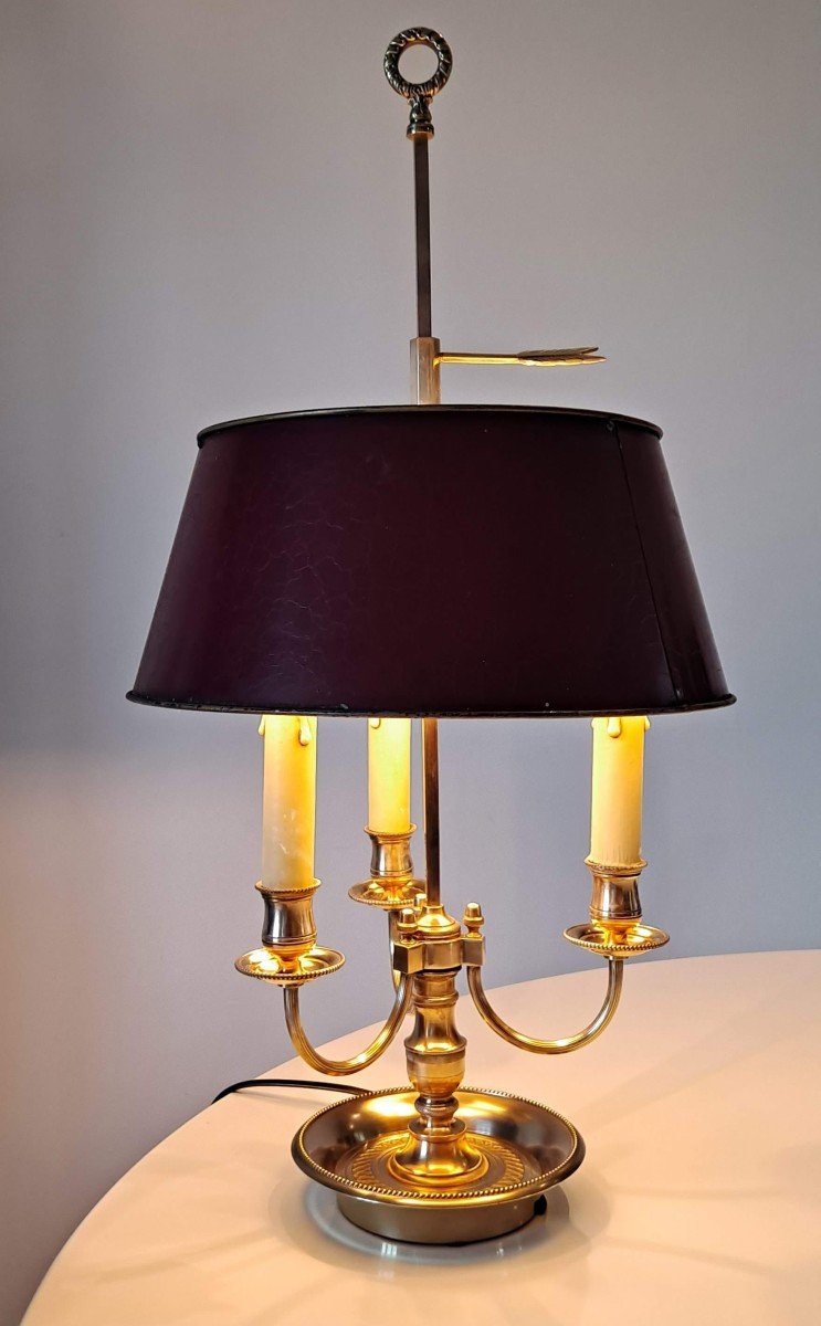 Lampe Bouillotte 3 Lumières XXème Abat-jour Rouge Bordeaux