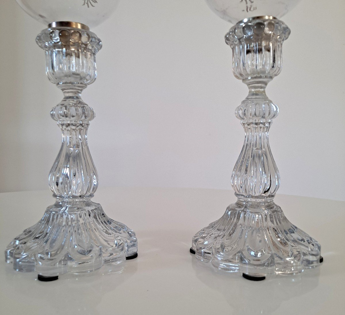 Pair Of Engraved Crystal Candle Holders-photo-3