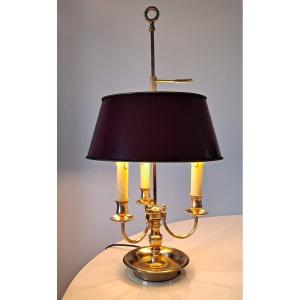 Lampe Bouillotte 3 Lumières XXème Abat-jour Rouge Bordeaux