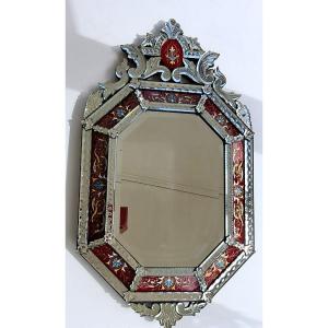 Venice Octagonal Mirror With Pediment Enameled Decor