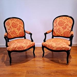 Paire De Fauteuils Bois Noirci Epoque Napoléon III