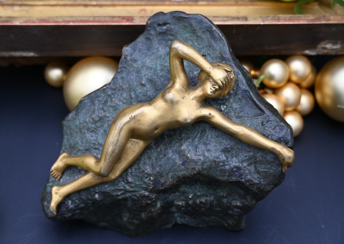 "Biblis Femme Sur Un Rocher", Bronze, Ernest Want