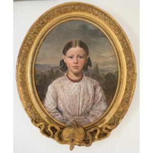 Portrait De Jeune Fille Au Collier De Corail, Huile Sur Toile, Vers 1820