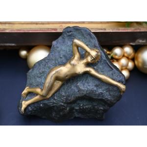 "Biblis Femme Sur Un Rocher", Bronze, Ernest Want