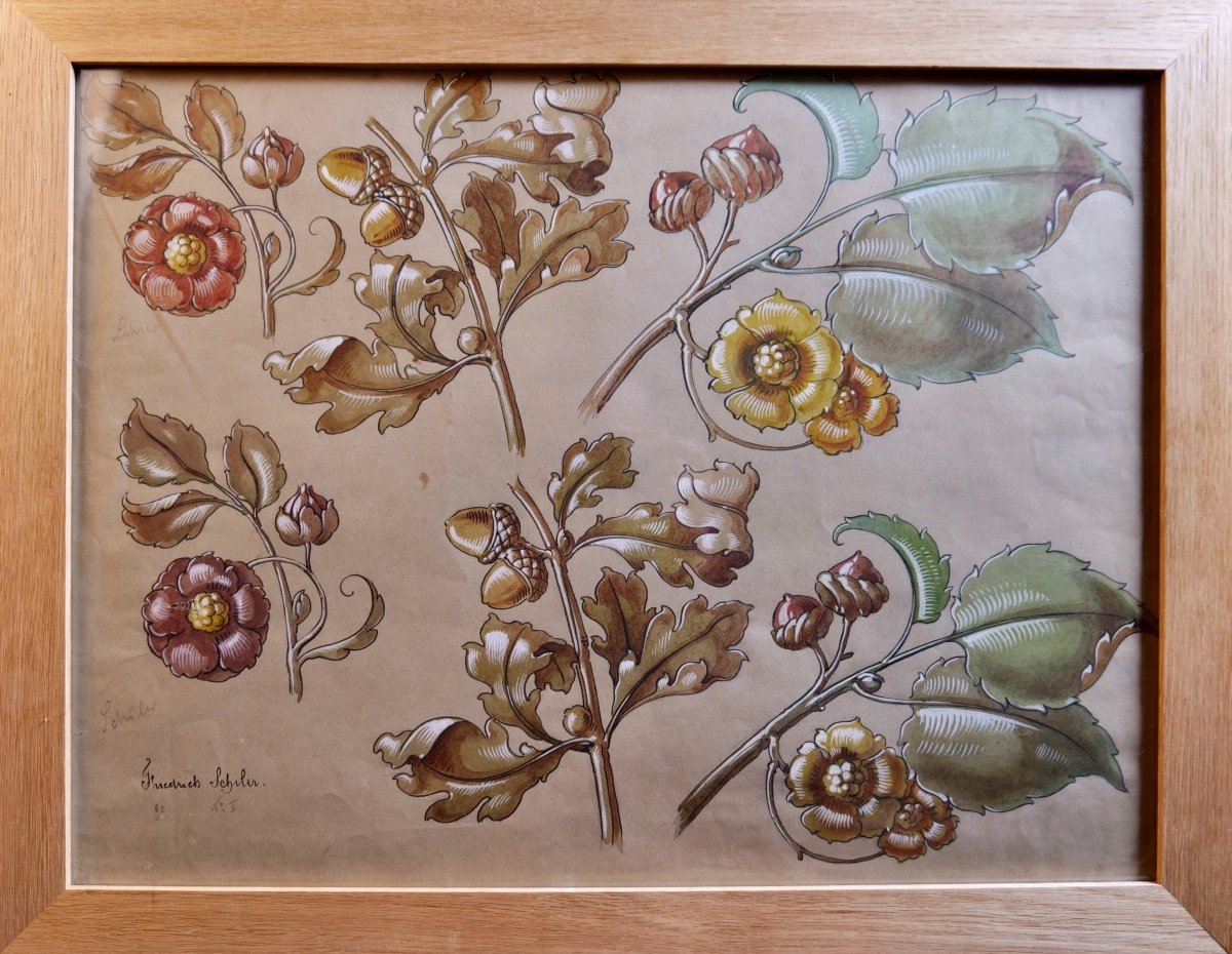 Friedrich Schiller (fin XIXe Siècle - Début XXe Siècle) "Etude florale" aquarelle - vers 1900