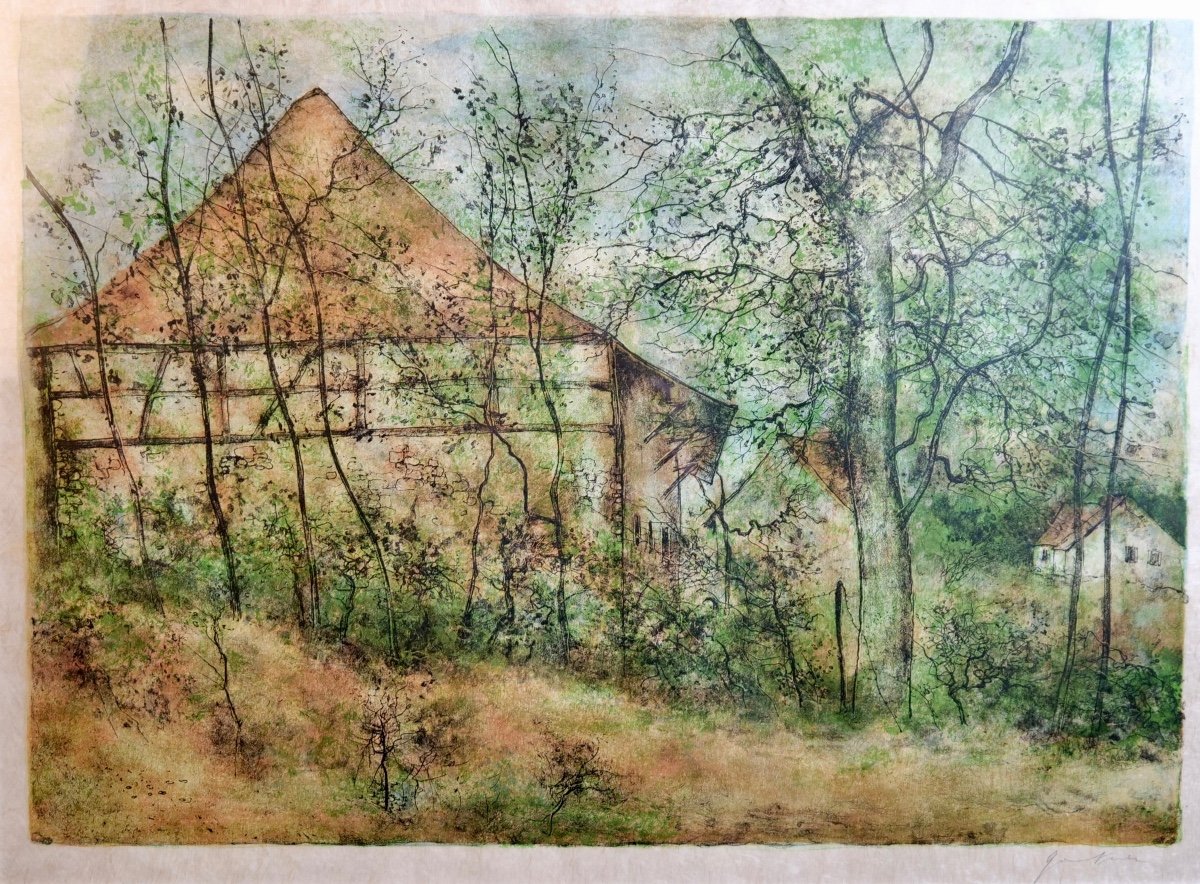 Bernard Gantner (1928 - 2018) "Ferme en Alsace" lithographie. Signée. 