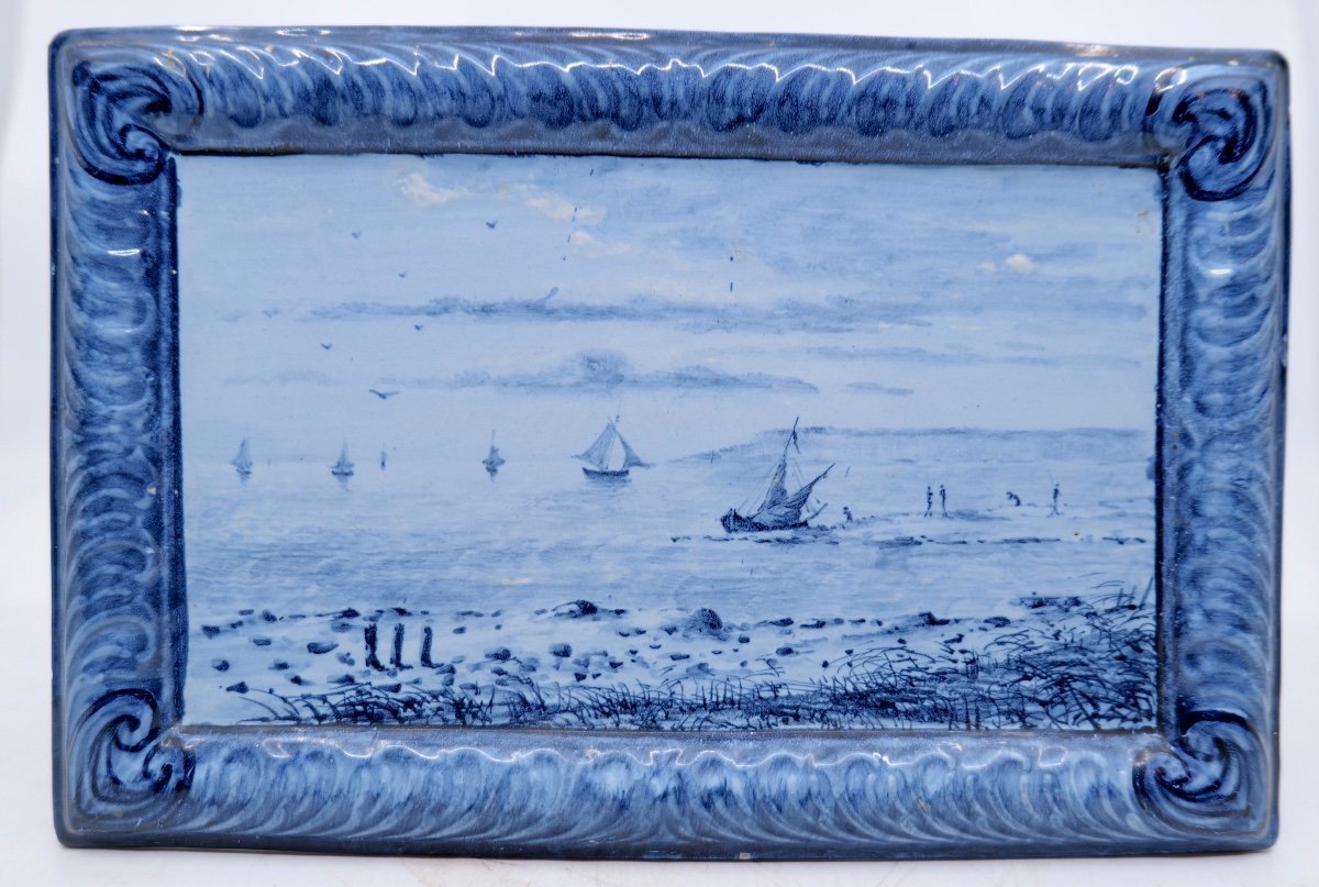 Emile Gallé (1846 - 1904) - Earthenware Tile "landscape With Boats" Circa 1890 - Nancy